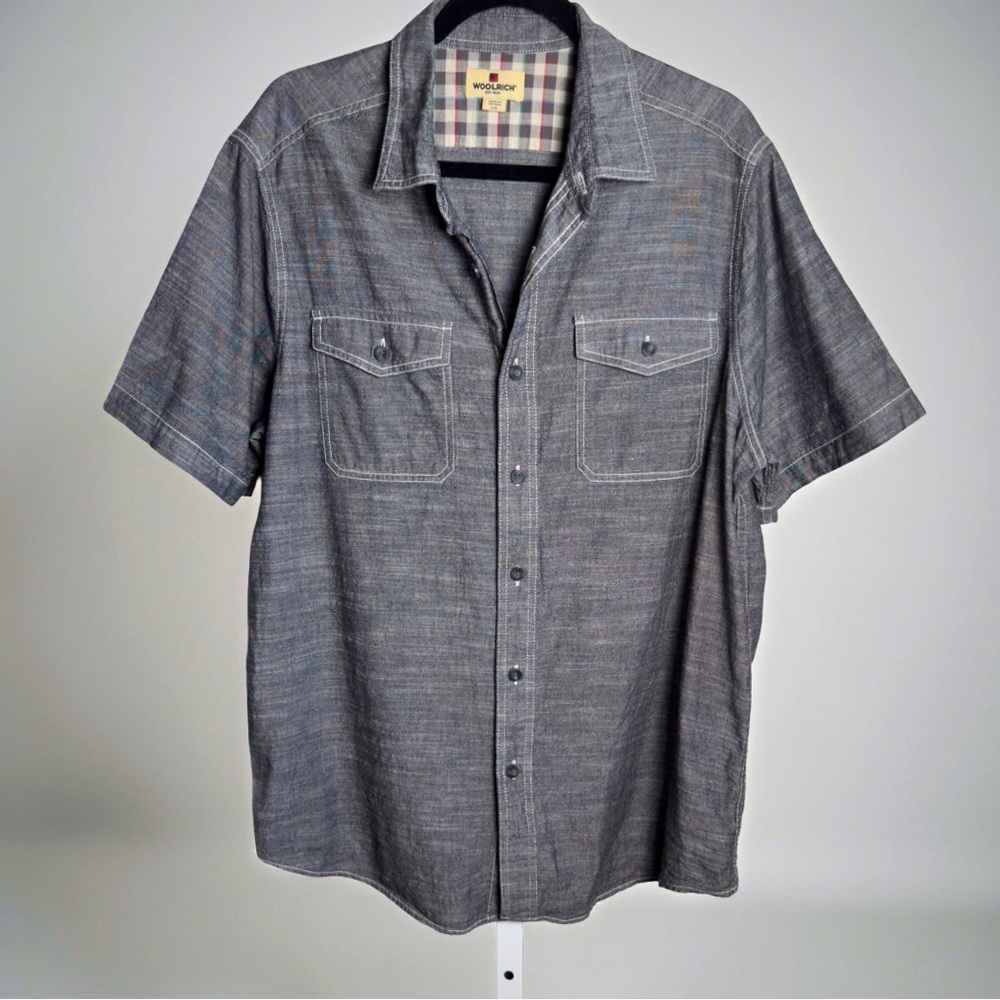 Woolrich Men’s Gray Cotton Button Down Short Sleeve Shirt Size L
